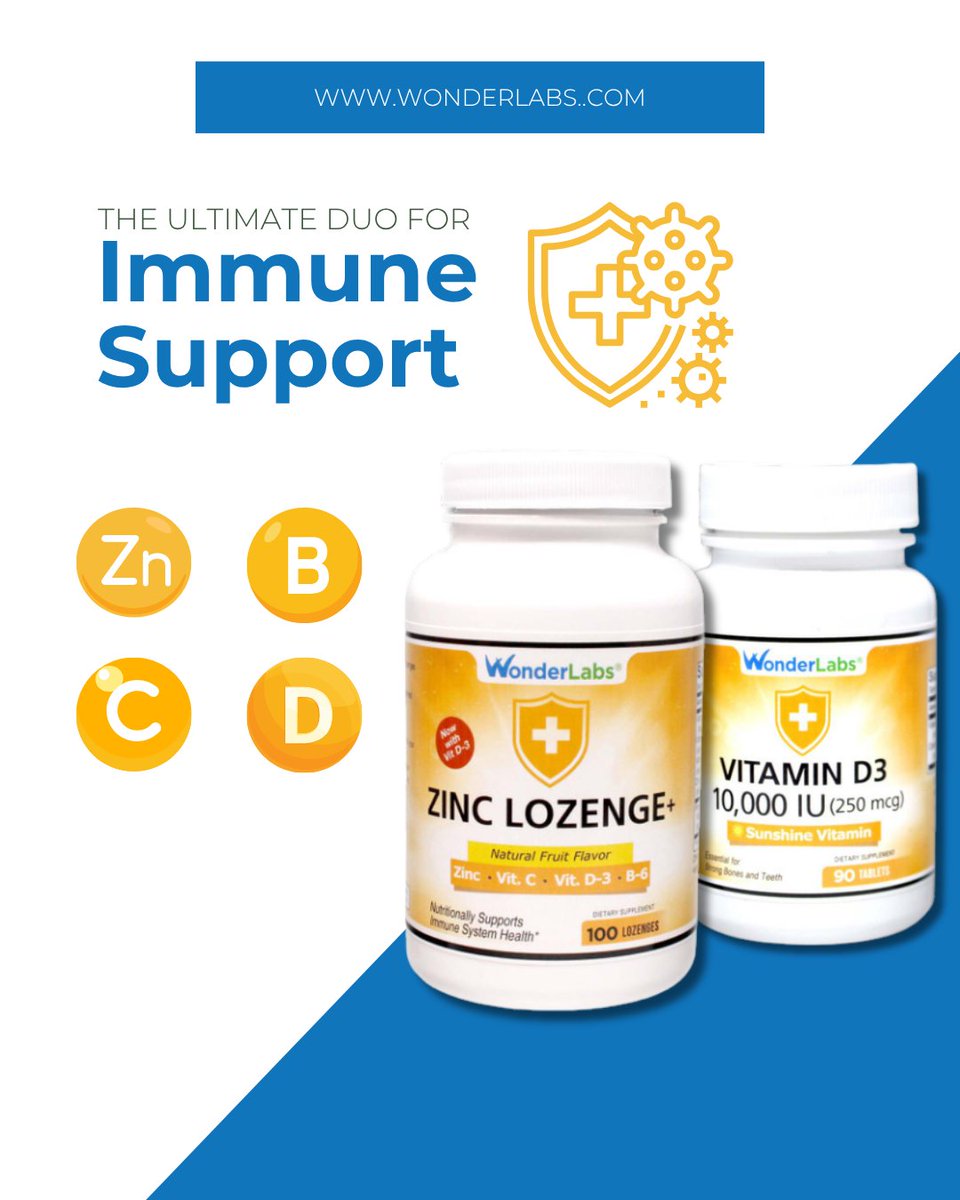 WonderLabs's tweet photo. Strengthen your immune system with the powerful combo of Zinc Lozenges and Vitamin D3 from WonderLabs. Packed with Zinc, Vitamin C, D3, and B6, this ultimate duo helps your body stay resilient year-round. Because wellness starts with strong immune support. https://t.co/uzL9EpYKBq