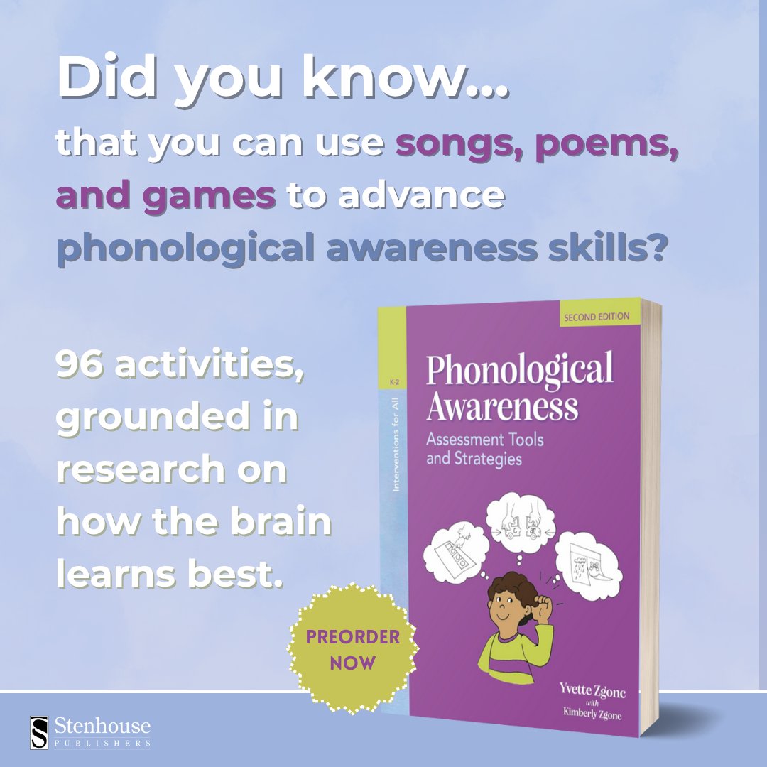 stenhousepub's tweet image. Yvette Zgonc and Kimberly Zgonc present 96 quick, replicable - and fun! - activities to build essential phonological awareness skills. Preorder your copy for 20% off: spr.ly/60164ckdG
