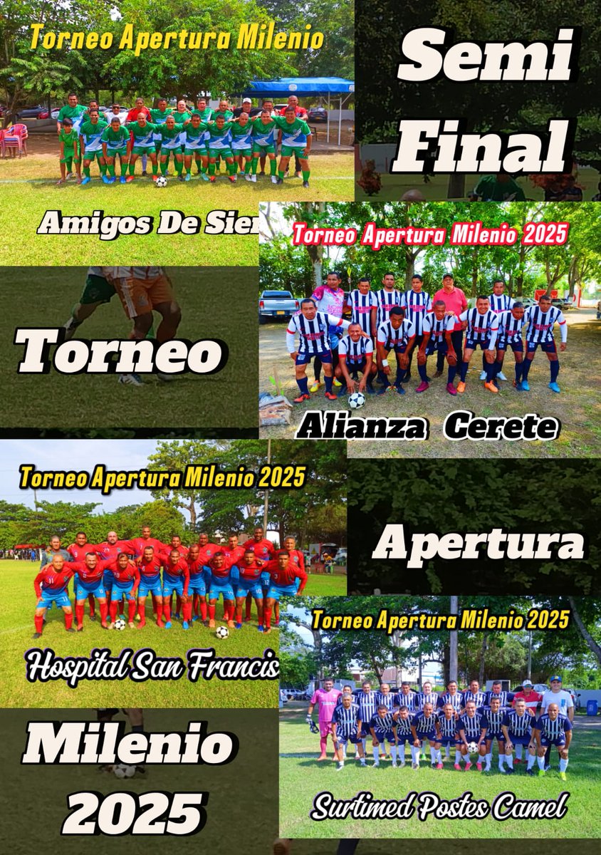 COSMONOTICIAS2's tweet photo. #ATENCION  éstos son los Semifinalistas del torneo Apertura Milenio #monteria 
 Surtimed Postes Camel vs Amigos De Siempre.
Hospital San Francisco vs Alianza Cereté.
#sabado 5 De #Julio https://t.co/cL5WJLqNql