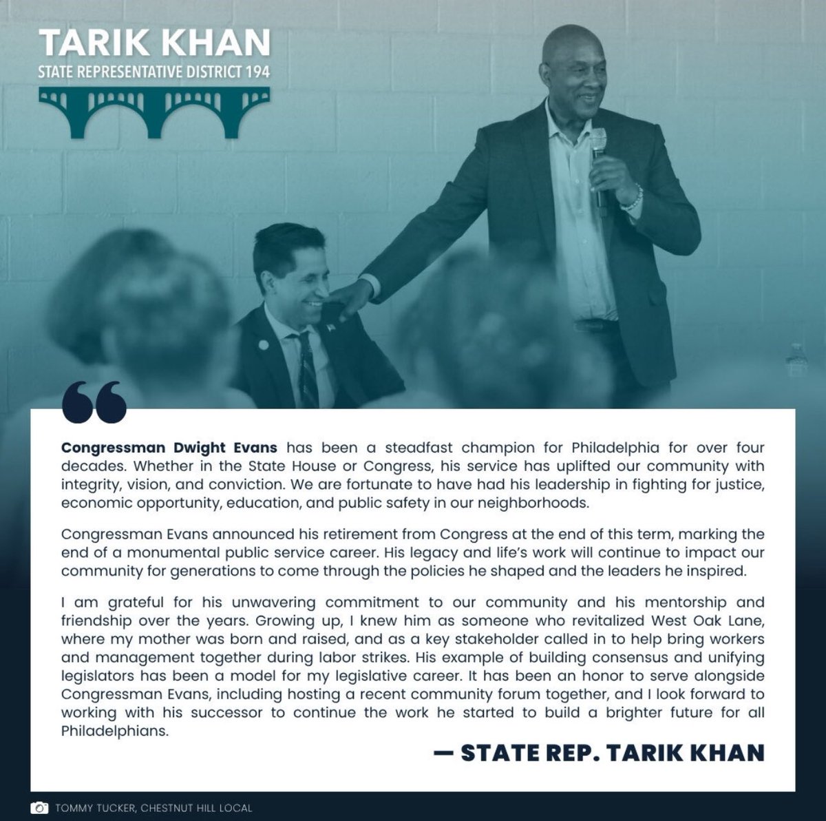 Congressman Dwight Evans has been a steadfast champion for Philadelphia for over four decades. Whether in the State House or Congress, his service has uplifted our community with integrity, vision, and conviction.