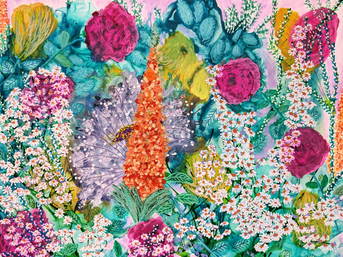 "Garden Impression", ink and acrylic, 11"x14". #art #abstractpainting #artist #flowers