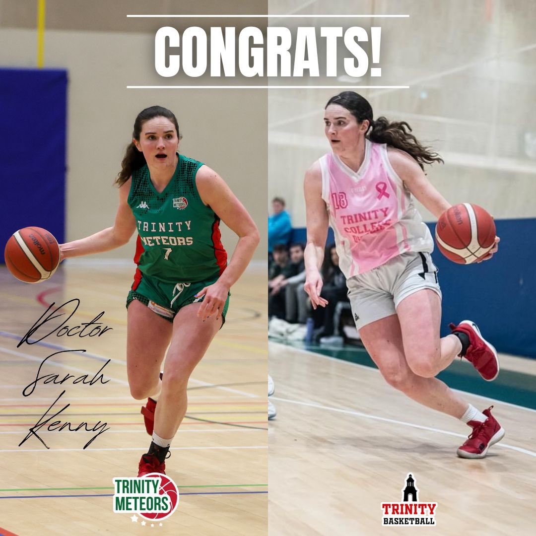tcdbball's tweet image. Trinity Basketball Club would like to congratulate club legend Sarah Kenny, who completed her PhD in Clinical Medicine after seven remarkable years at Trinity College 🎓😁🏀
We are all so proud of everything she has accomplished! 🙏👩🎓