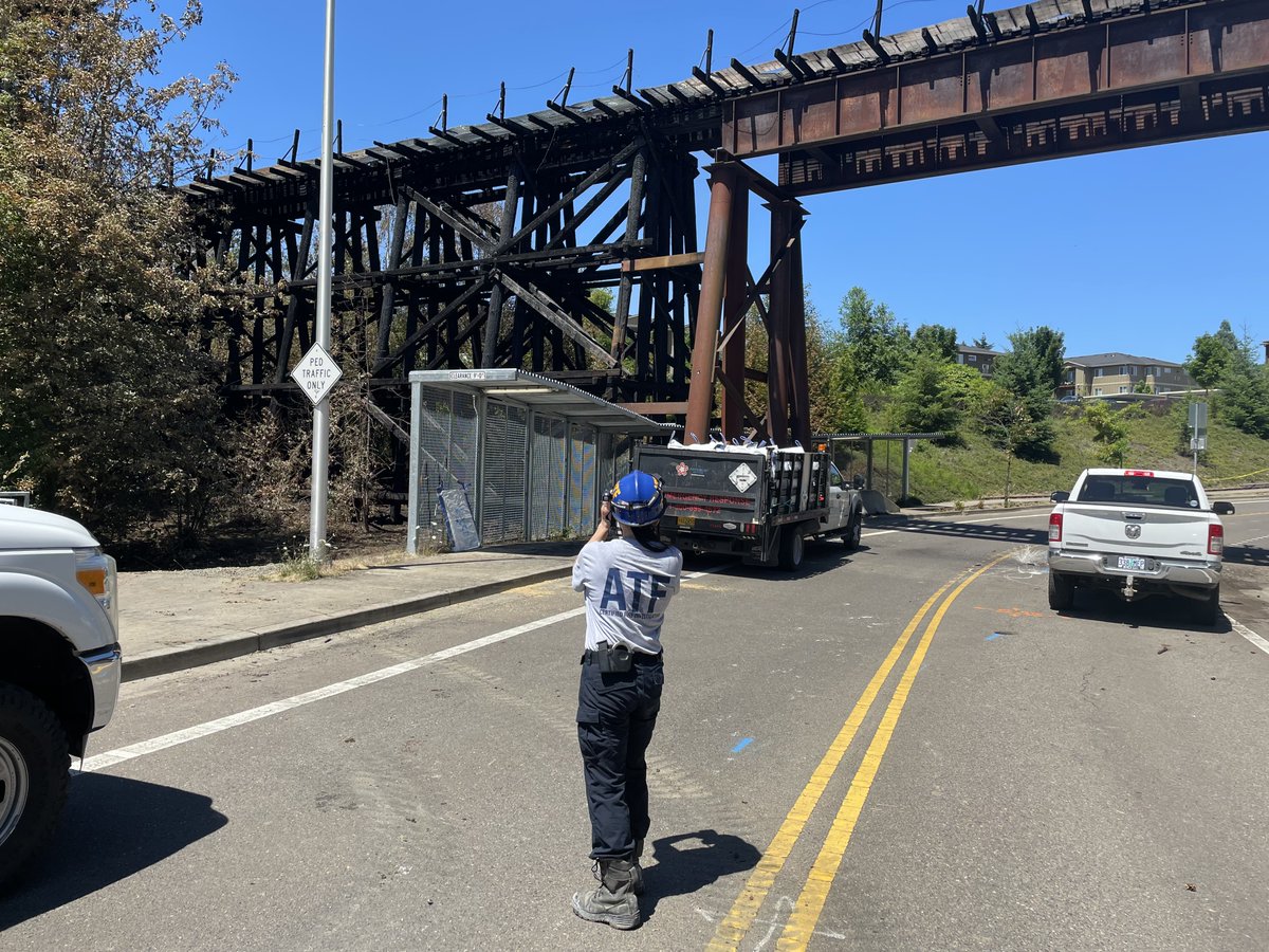 ATF_Seattle's tweet image. @ATF_Seattle is assisting @ORStatePolice at a fire scene in Newberg, Oregon. The fire caused severe damage to a wooden train trestle.