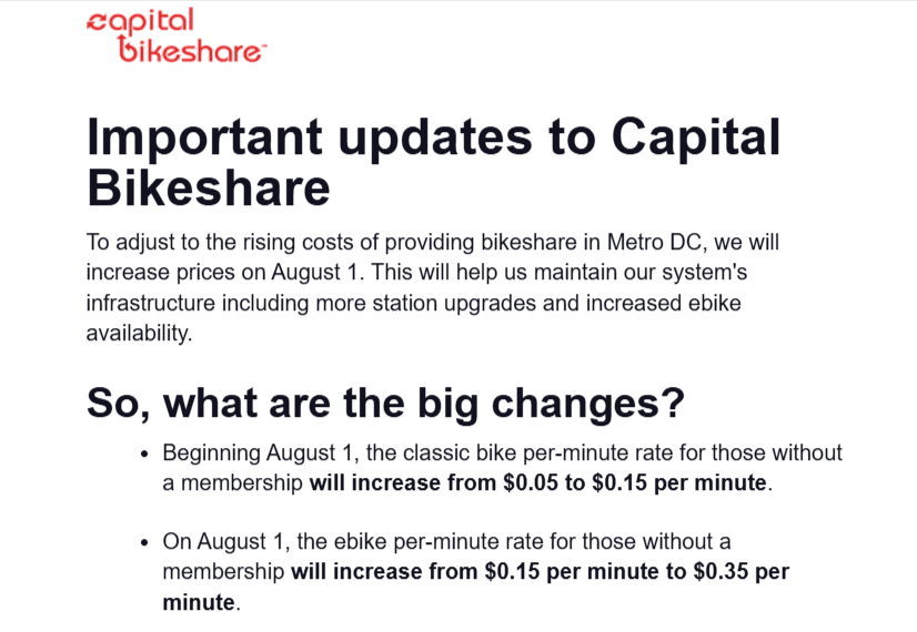 Capital BikeShare is raising its prices starting August 1