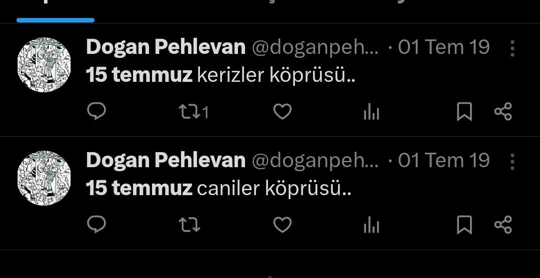 Leman Dergisi’nde hadsiz  karikatür çizen Doğan Pehlevan’ın lağım dolu tweetleri gün yüzüne çıkmaya devam ediyor !

“15 Temmuz kerizler köprüsü.
15 Temmuz caniler köprüsü.”

BU LAĞIM ÇUKURU KURUTULMALIDIR !

 #lemandergisikapatılsın