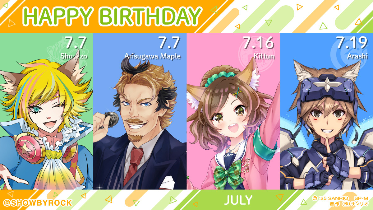 SHOWBYROCK's tweet image. 7月生まれのみんなあつまれ〜♪Rock!!でハッピッピのピ〜!なお誕生日を過ごしてね♡ですぞ(●´ω`●)オタオメイヤホイ☆Charaforioでもお誕生日お祝いイラストお待ちしておりますぞ♪
charaforio.com/ja/ip/showbyro… #SB69