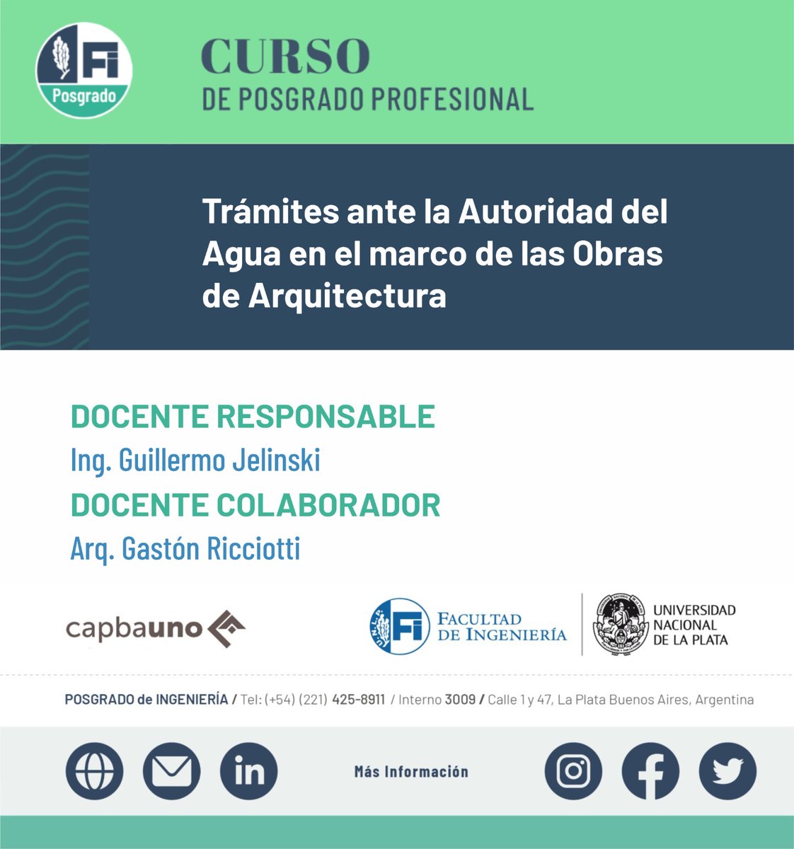 posgrado_ing's tweet photo. 📚 Nuevo Programa de Posgrado Profesional: "Trámites Ambientales para Obras de Arquitectura"

➡️ Convenio entre  @ing_unlp y  @Capbauno
 
➡️Capacitate para gestionar el impacto ambiental en tus proyectos.  

➡️Docente responsable: Mg. @NicoBardella. Info:  https://t.co/mIWAspSe1G https://t.co/dGWHw1f6Sp
