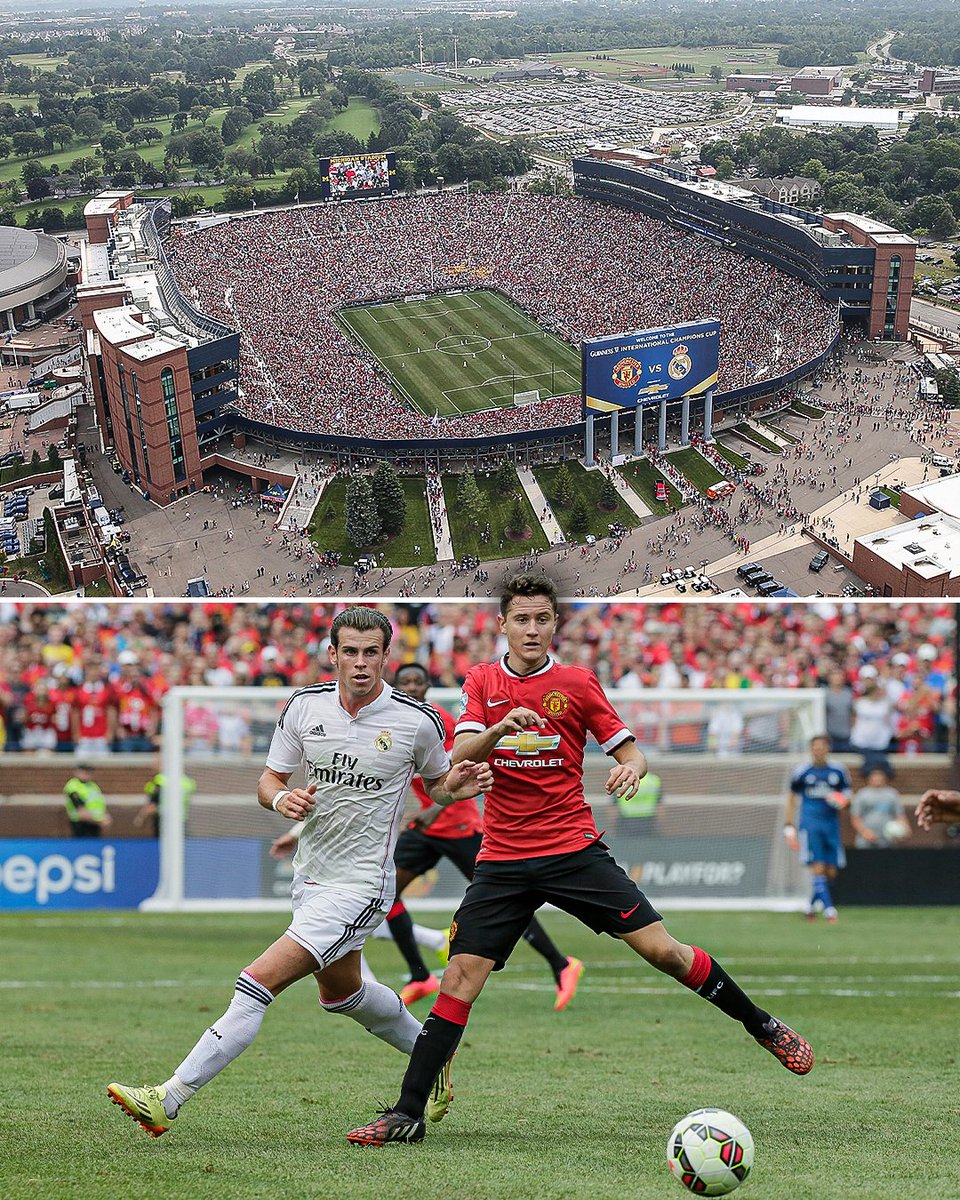 OneFootball's tweet image. Never  forget when Manchester United and Real Madrid faced off in a friendly  match in Michigan in the United States of America in front of 109,000  fans 🤯🙌🏟️