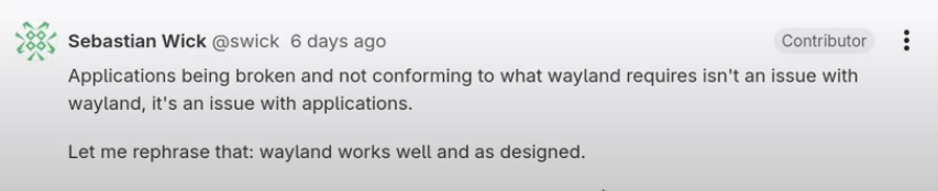 Everything that's wrong with #Wayland in one short post, by one of its contributors. Well, almost everything.