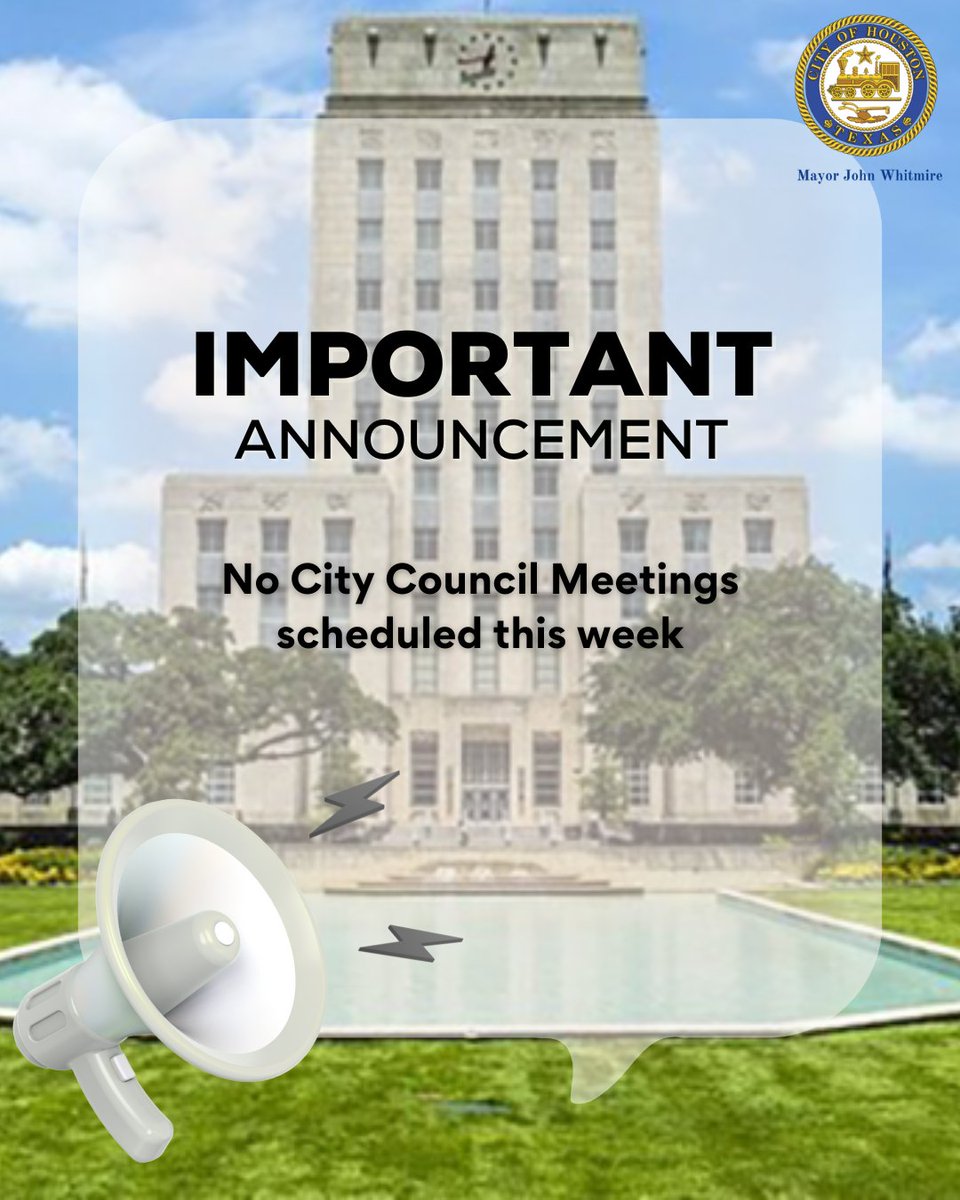 In observance of Independence Day, there will be no City Council public session or agenda meeting this week.

We wish you a happy and safe July 4th! 🎆

For more updates, please visit the City of Houston website: houstontx.gov/index.html