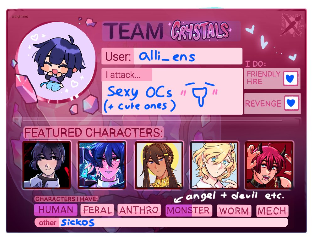 alli_ens's tweet image. WOOO ARTFIGHT 💥💥💥💥 ill be super busy till the middle of the month but after that watch out everyone!!! artfight.net/~alli_ens