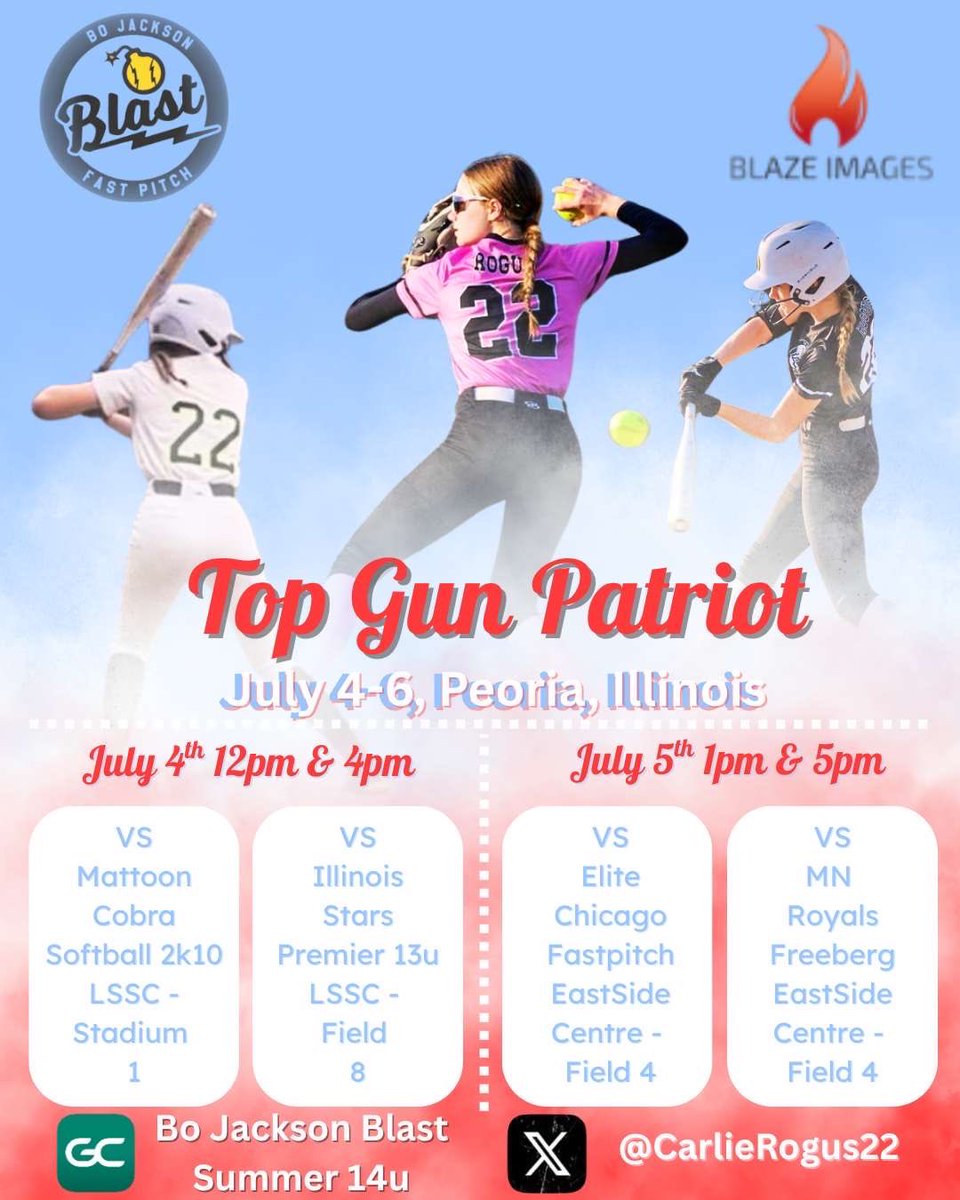 Come to support our team this weekend in Peoria at the Top Gun tournament. Go Blast! Thank you <a href="/sammahoney2028/">Samantha Mahoney</a> for putting together this awesome flyer.
<a href="/2010BoBlastIL/">Bo Jackson Blast 2010</a> 
<a href="/blaze31220/">Blaze Images</a>