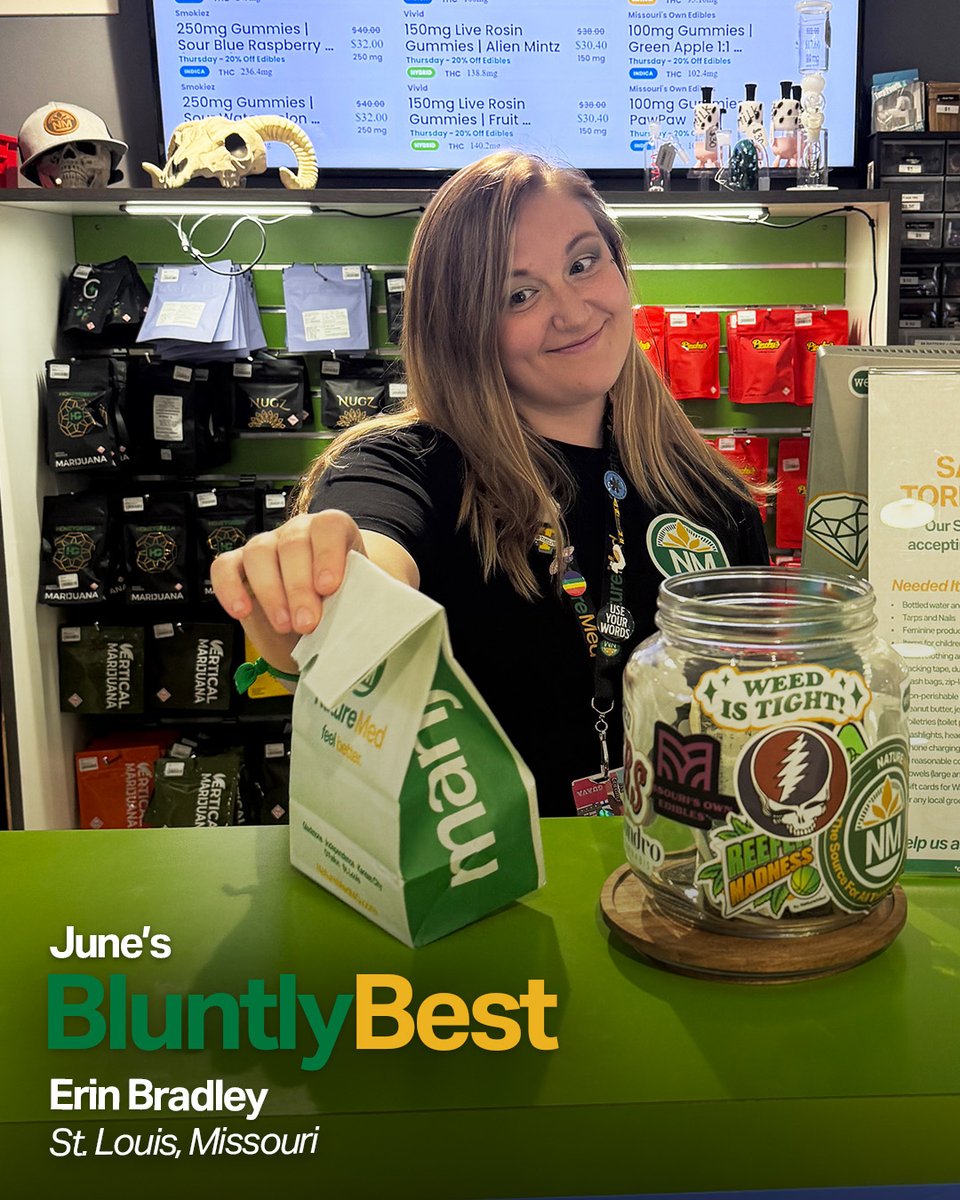 naturemedmo's tweet image. A big thank you to Erin,  an integral part of our team in St. Louis! Your special sparkle is appreciated every day by customers and coworkers alike! 💚

#budtenderlife #plantpeople #knowledgeispower