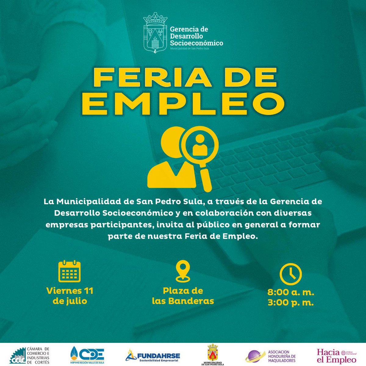 CCIC (@ccichn) on Twitter photo ¿Buscas nuevas oportunidades laborales? 🔍💼
Acude a la próxima #FeriaDeEmpleo, donde empresas de distintos sectores estarán presente.
📍 Plaza Las Banderas
🗓 Viernes 11 de julio
#TuTalentoCuenta #Trabajo #Empleo #OportunidadLaboral ¿Buscas nuevas oportunidades laborales? 🔍💼
Acude a la próxima #FeriaDeEmpleo, donde empresas de distintos sectores estarán presente.
📍 Plaza Las Banderas
🗓 Viernes 11 de julio
#TuTalentoCuenta #Trabajo #Empleo #OportunidadLaboral