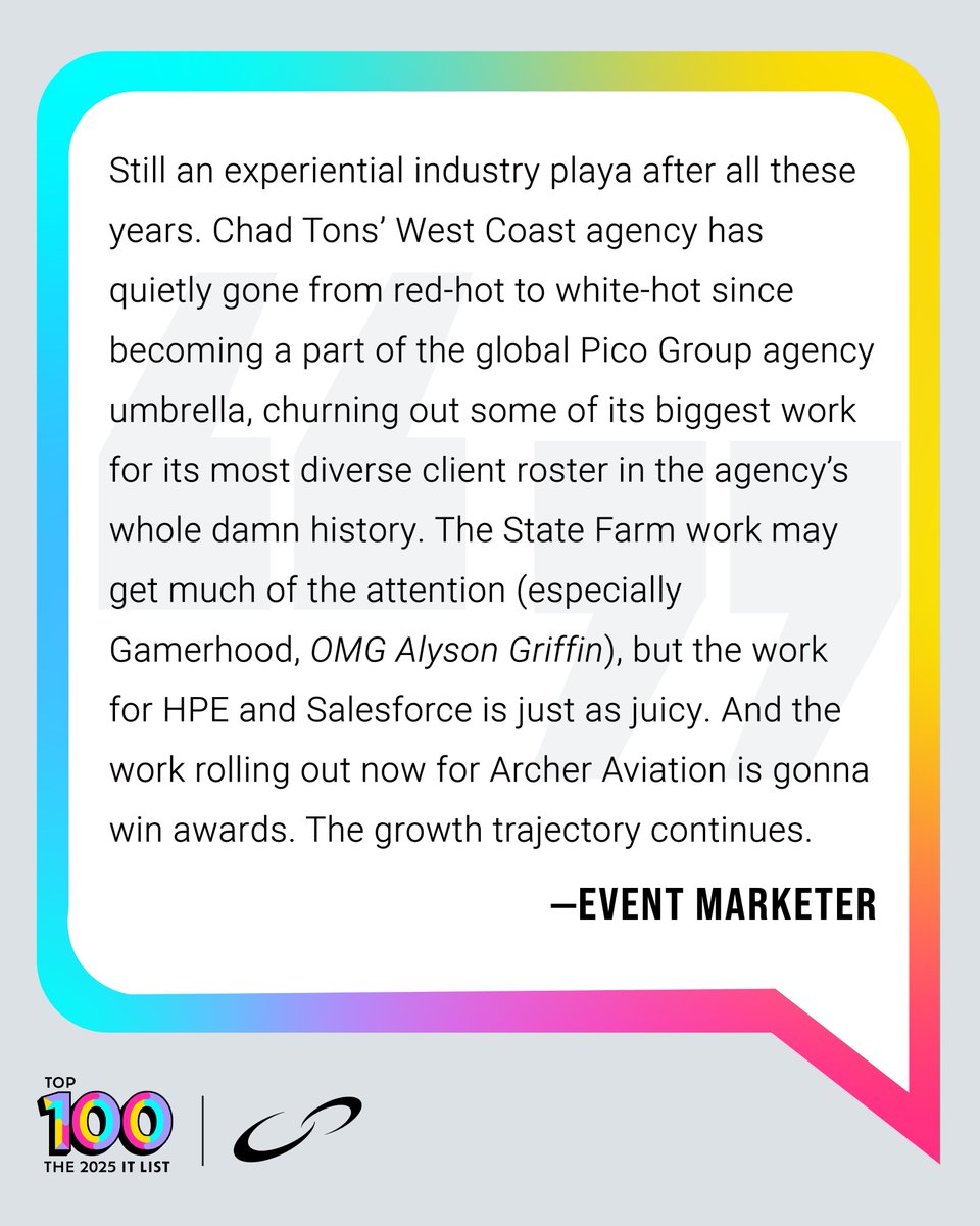 MarketInfinity's tweet image. We’re proud to share that Infinity Marketing Team has once again earned a spot on the prestigious @eventmarketer IT List — marking our 22nd consecutive year among the world’s top 100 experiential agencies!

This recognition celebrates our team’s continued passion for crafting…