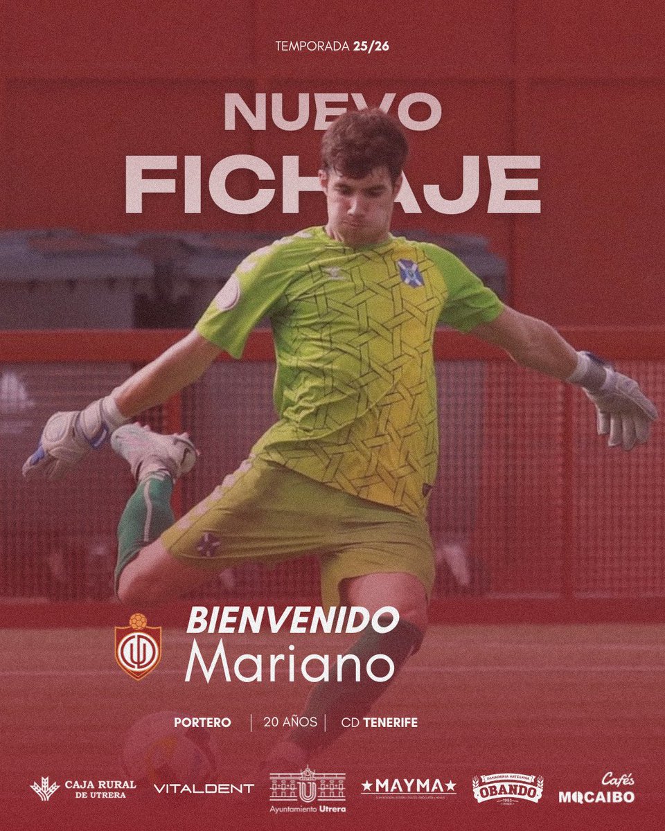 ✍️ 𝐎𝐅𝐈𝐂𝐈𝐀𝐋 | 𝐌𝐚𝐫𝐢𝐚𝐧𝐨 𝐃𝐨𝐦𝛊́𝐧𝐠𝐮𝐞𝐳, nuevo refuerzo para la portería del #CDUtrera. 

🙌 ¡Bienvenido, Mariano! ¡Tus éxitos serán los nuestros! 🤝

#BienvenidoMariano | #CDUtrera