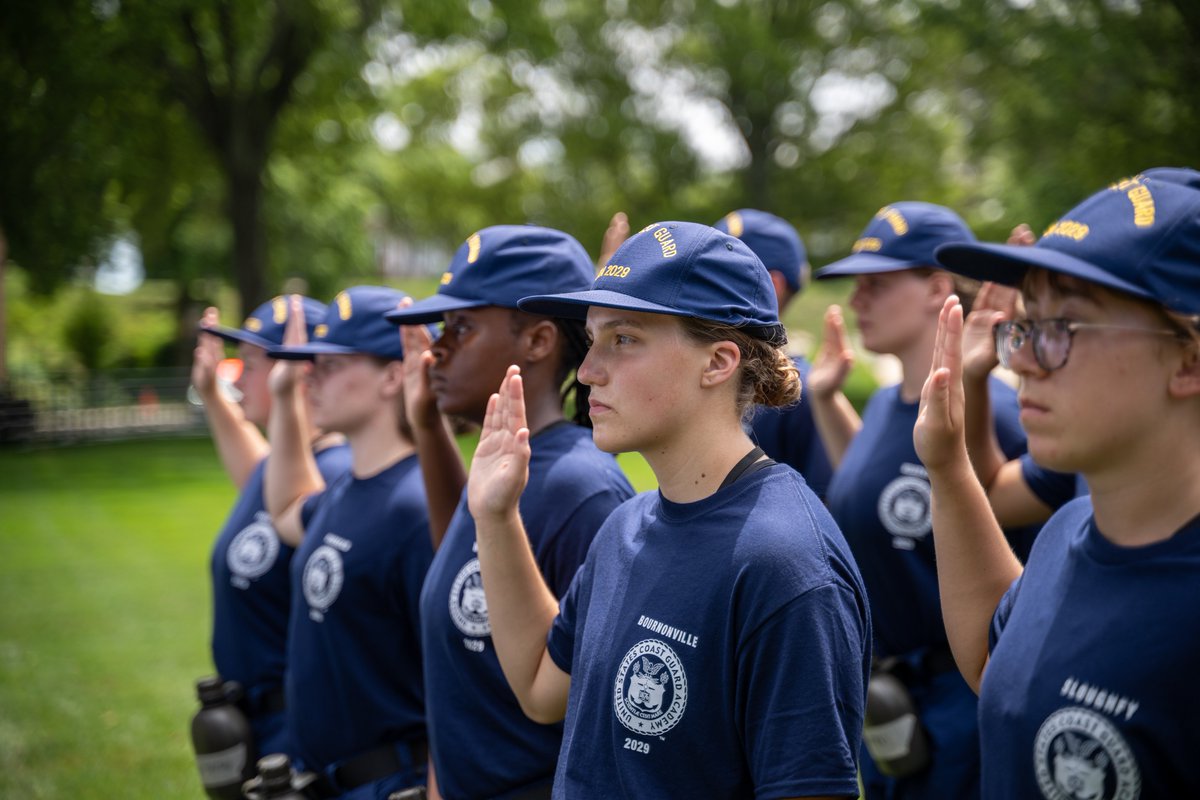 USCGAcademy's tweet photo. Outstanding work, Class of 2029! You showed up, stepped up, and crushed Day One. Swab Summer is officially underway. Keep the momentum going, lean on your shipmates, and give it your all. We’re proud of you already. Let’s go! #USCGA2029 #SwabSummer #DayOne https://t.co/CGR52tBEvE