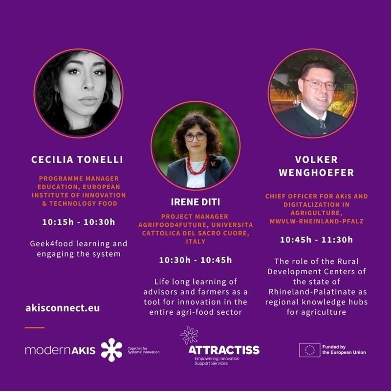 📣 Meet the speakers for our upcoming WoW event on July 2! 
Join us online for and get inspired by these presentations. 
🔗 Learn more and register here: buff.ly/eUiE2fS 
#AKISConnect #modernAKIS #ATTRACTISS #WoWEvent