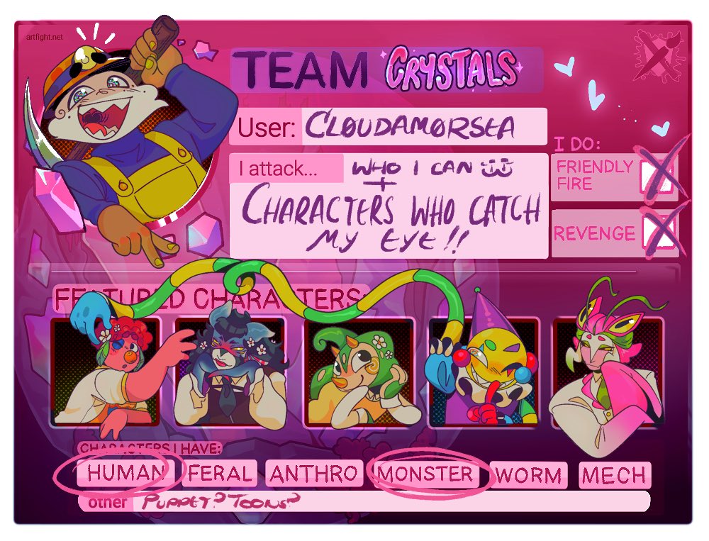 Putting this here and running off :o)
Ill be doing my best~! Hehe &gt;&lt;
#artfight2025 #TEAMCRYSTALS