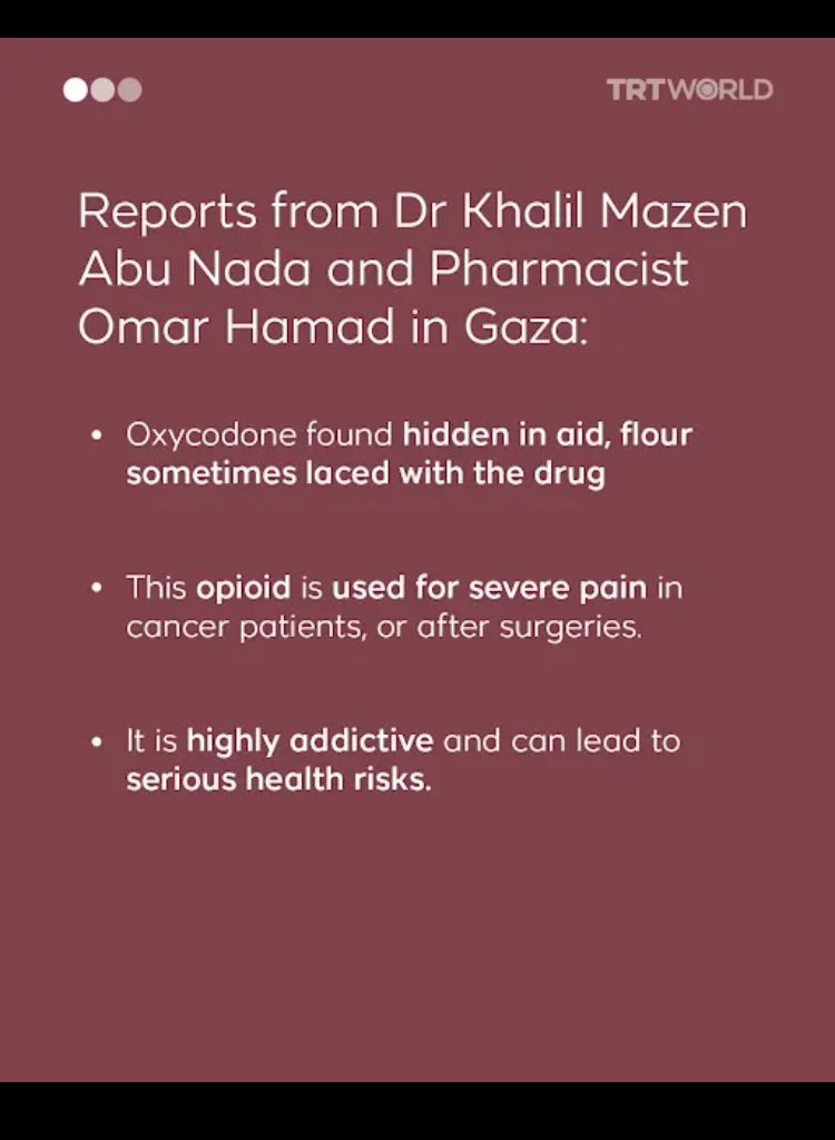 HistoryGotHackd's tweet image. Oxycodone found inside bags of flour meant for the starving people of Gaza. Not only being found in pill form but also contaminated in the flour itself.