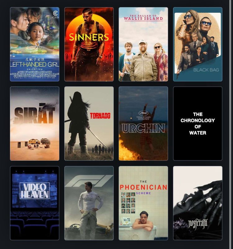 My Top 12 films watched in 2025… so far.

<a href="/letterboxd/">Letterboxd</a>