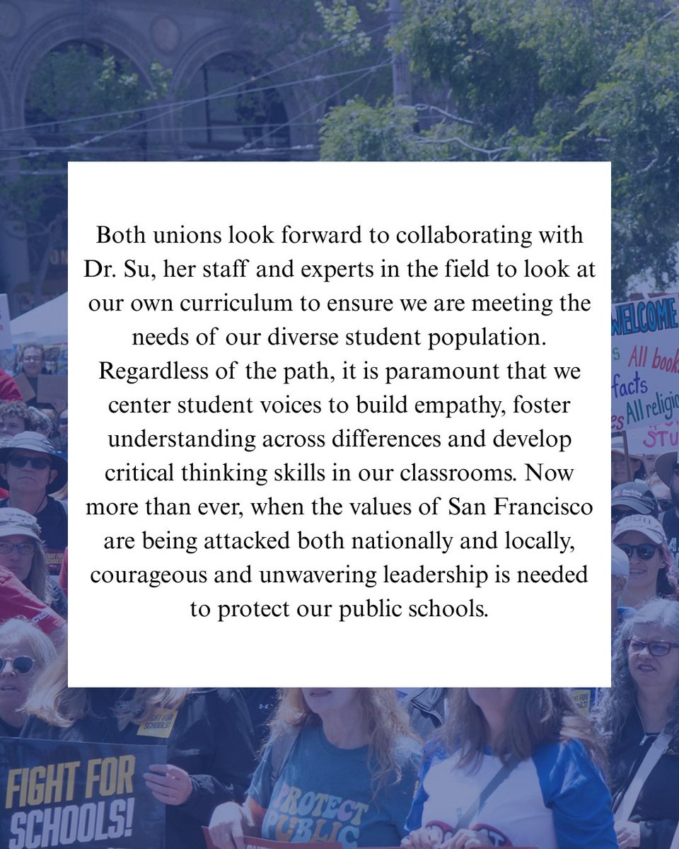 The United Educators of San Francisco and the United Administrators of San Francisco fully support SFUSD Superintendent Dr. Su's decision to maintain Ethnic Studies, ensuring our students and educators experience no disruptions when they return in the Fall.
