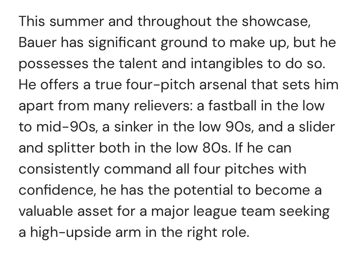 GLundMedia's tweet image. Heading into the Cape Cod vs. MLB Draft League game, I wrote that Douglas Bauer had some ground to make up draft stock wise. 

With a 1.50 ERA on the Cape and standout showings in front of scouts at MLB ballparks, the @OhioStateBASE right-hander is quickly closing that gap.