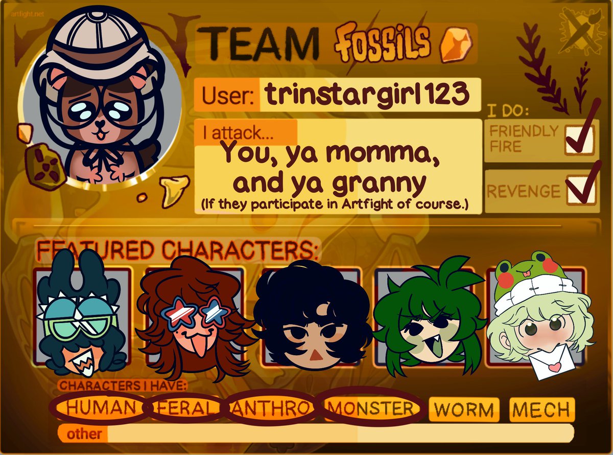 trinstargirl123's tweet photo. ARTFIGHT TOMORROW!!! #artfight2025 #artfight #artfightteamfossils #TEAMFOSSILS #artfightfossils https://t.co/AVKbJjw58s