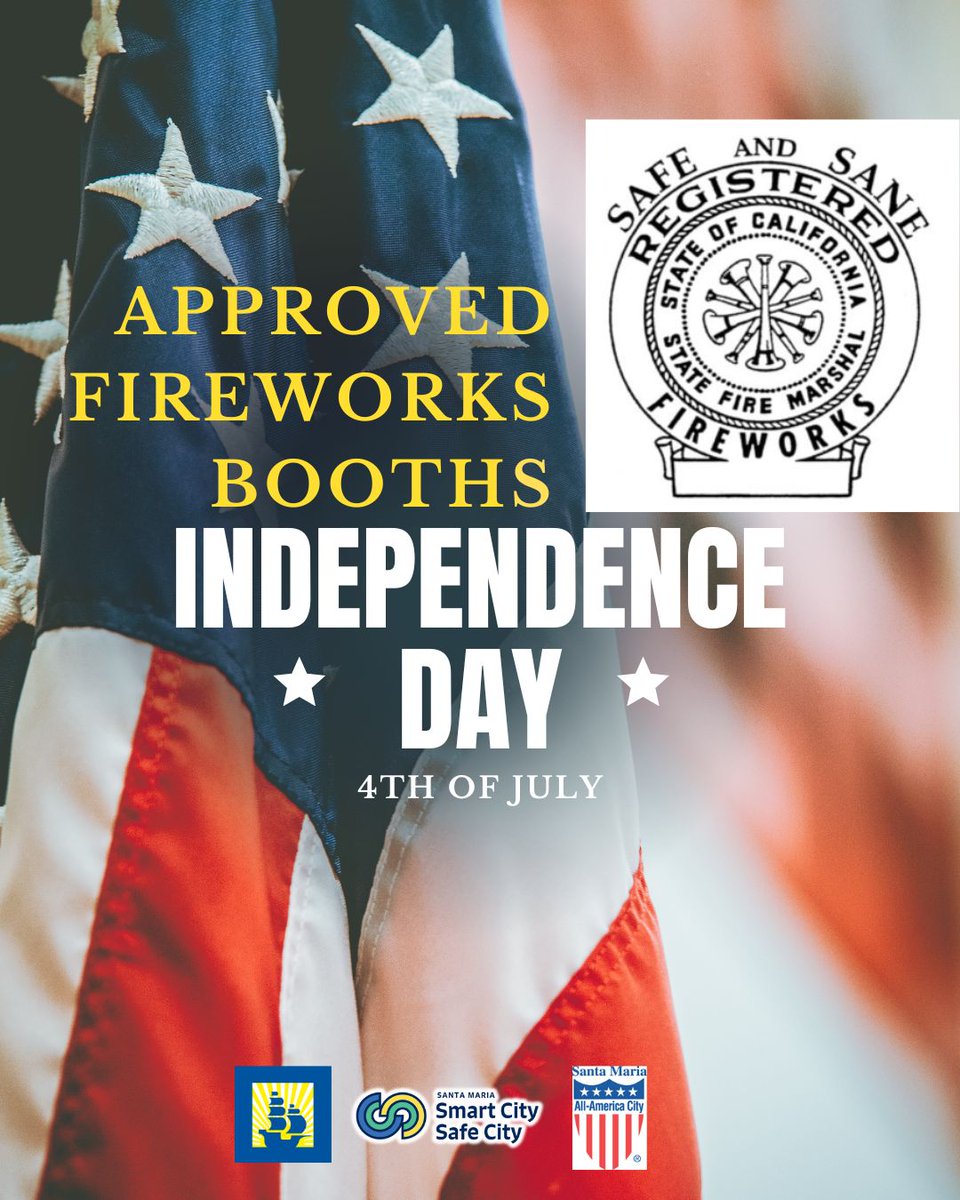 City_SantaMaria's tweet image. Fourth of July: In the City of #SantaMaria, only buy "Safe and Sane" fireworks from 24 local booths approved by the City. @SMPDHQ @SMFDHQ 4 de julio: En la Ciudad de #SantaMaria, solo compre fuegos artificiales "Seguros y Sanos" en las 24 casetas locales aprobadas por la Ciudad.