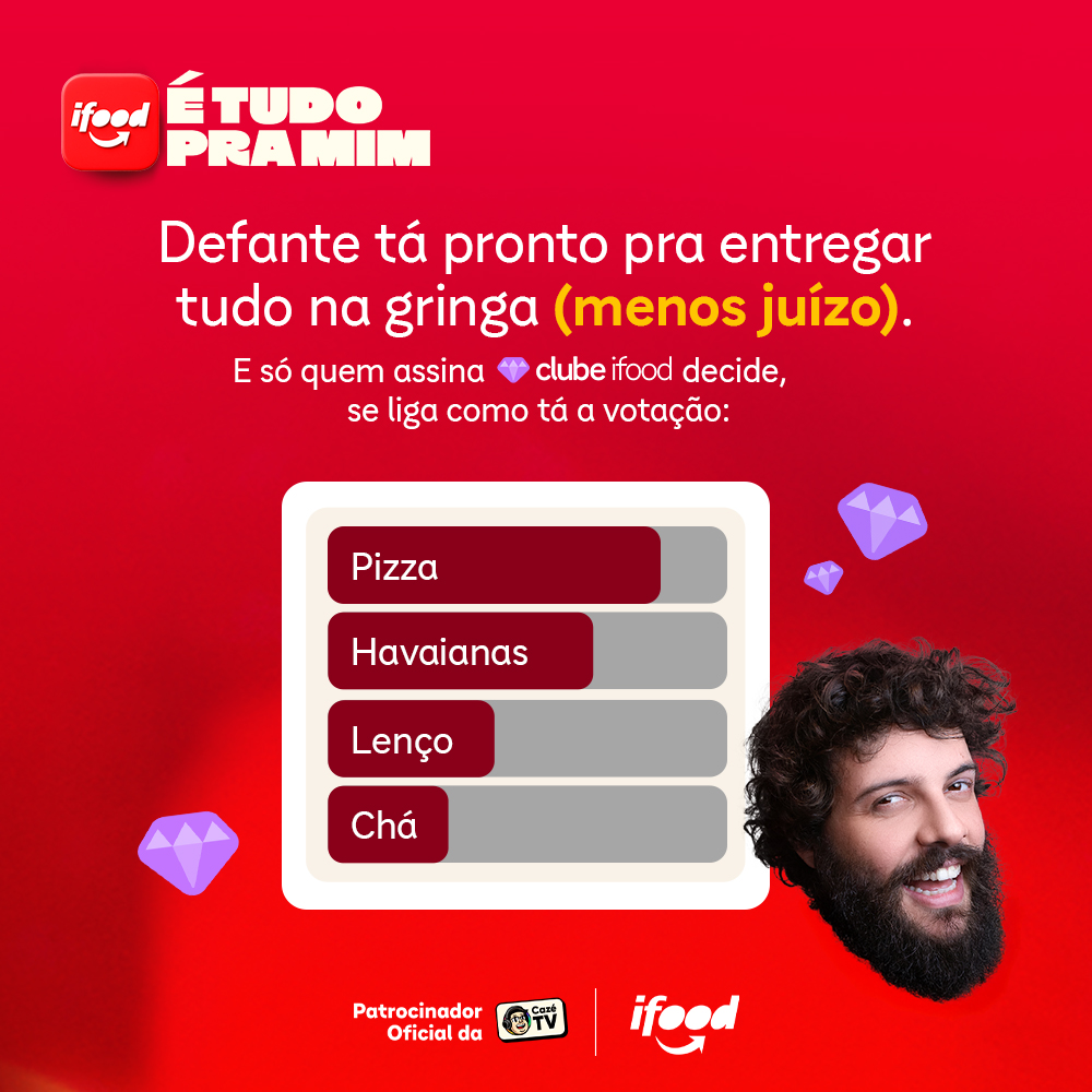 E aí, já votou nos itens que o Defante vai entregar lá na gringa? Quem assina Clube iFood manda no rolê. Se liga nas parciais.

Quem é Clube iFood pode votar aqui: ifoodbr.onelink.me/F4X4/c6uf5g25