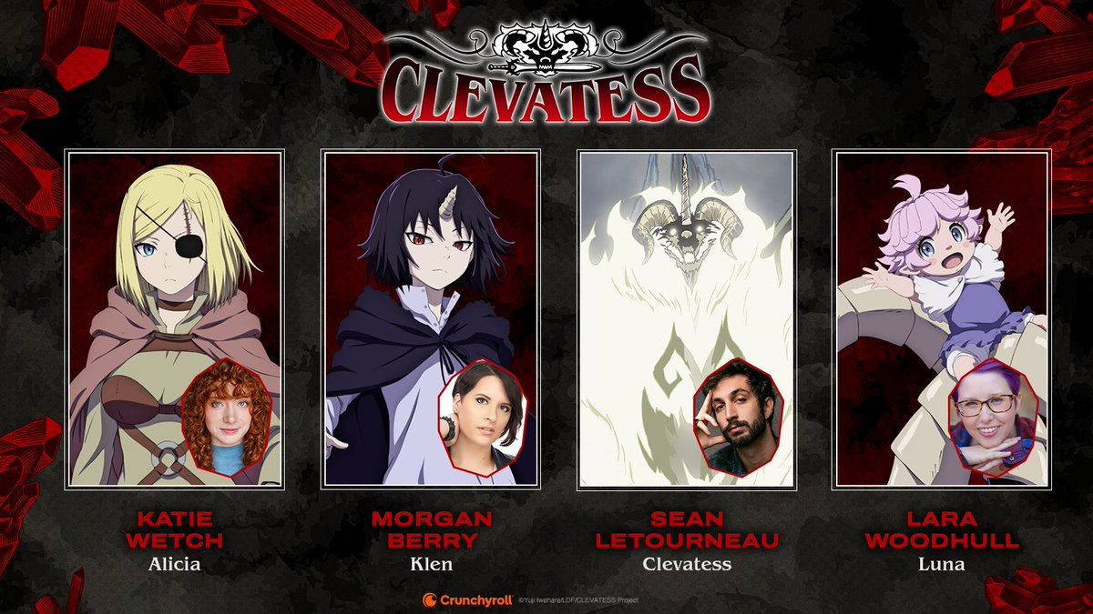 AnimeDubUpdates's tweet photo. The English Dub for Clevatess premieres this Wednesday, July 2nd, streaming on @Crunchyroll, alongside the English Sub at 5 a.m. PT.

Alicia - @WetchKatie
Klen - @TheMorganBerry
Clevatess - @LetourneauVA
Luna - @LaraWoodhullVO
Director - @JadbSaxton

Info: https://t.co/oazHA5OdMQ https://t.co/JmHJ0ed6k5