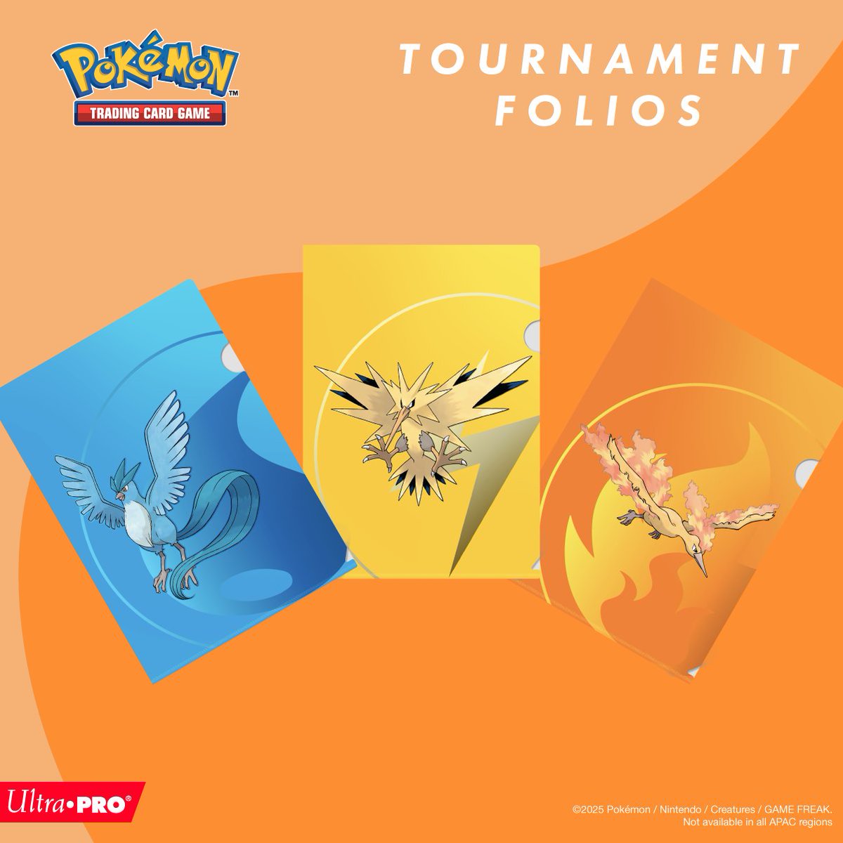 UltraProIntl's tweet image. 🔥⚡❄️ Big plays deserve legendary style. 🔥⚡❄️ 

Take flight with full-art Tournament Folios featuring Articuno, Zapdos, and Moltres—complete with shiny foil energy accents and a sleek thumb notch for easy access. Whether you’re prepping for battle or just flexing your deck…
