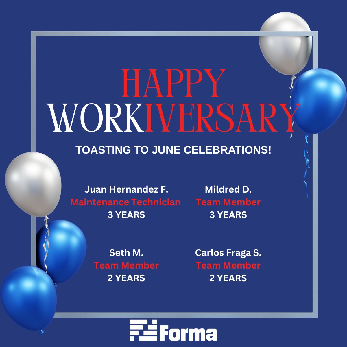 FormaAuto's tweet photo. 🎉 Before the month wraps up, we want to take a moment to celebrate some of our incredible team members on their work anniversaries! Your dedication, hard work, and commitment help drive our success every day. A special shoutout to Gilbert for celebrating 5 years! #Forma https://t.co/CFw66hiH3N