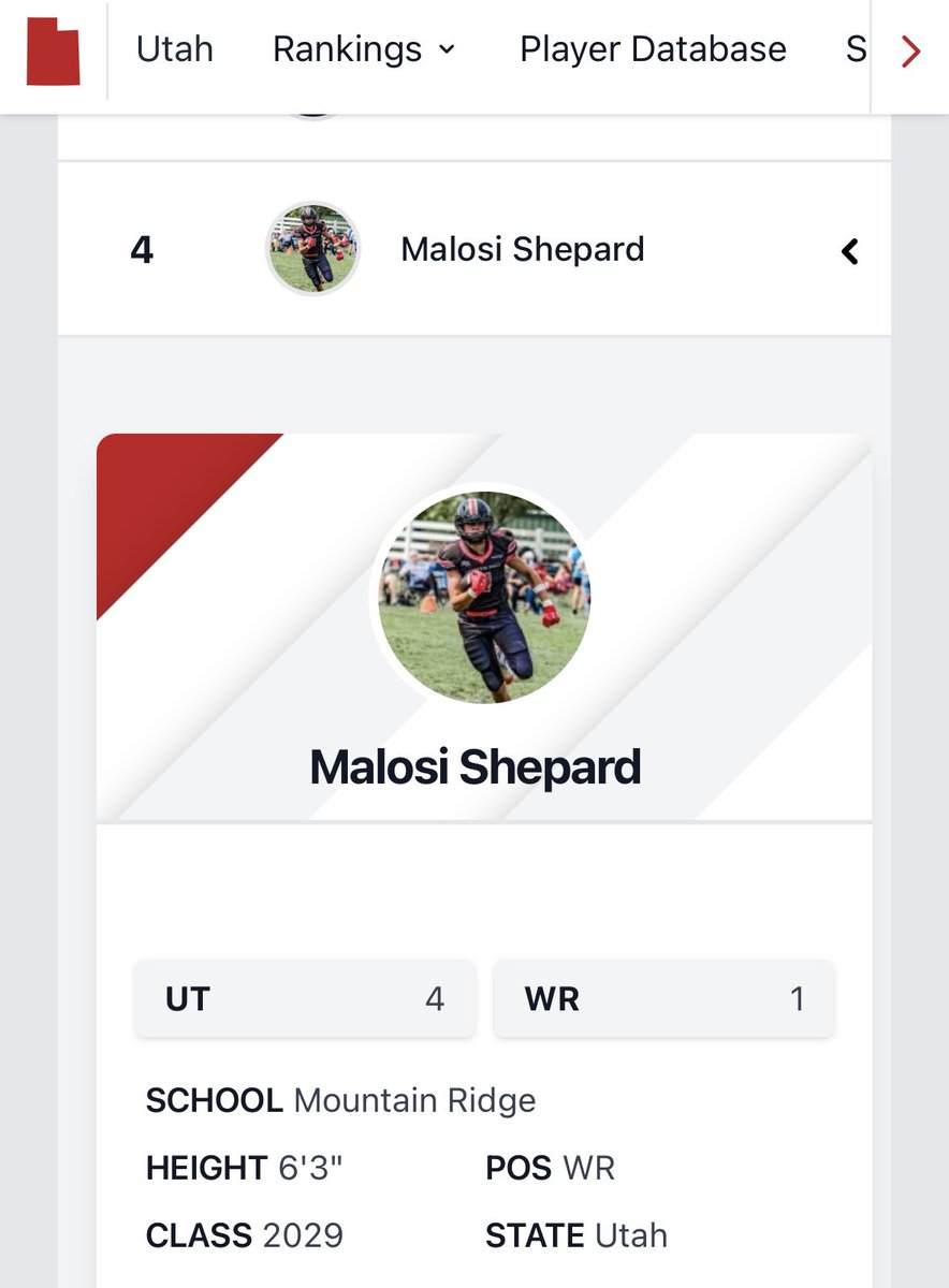 Malosi Shepard (@malosi_shepard) on Twitter photo Super blessed to be ranked #1 Wide Receiver and #4 overall player in the Utah 2029 class! Thank you <a href="/PrepRedzoneUT/">Prep Redzone Utah</a> and <a href="/Andy_Pham1/">Andy</a> for the rankings. Ready to put that work in and keep improving.
<a href="/nick_robins10/">Nick Robins</a> <a href="/thedevenosborne/">Deven Osborne</a> <a href="/TheRidgeFBLL/">Mountain Ridge Football</a> <a href="/fsitake/">Fesi Sitake</a> <a href="/Justin__Ena/">Justin Ena</a> <a href="/micahsimon_/">Micah Simon</a> Super blessed to be ranked #1 Wide Receiver and #4 overall player in the Utah 2029 class! Thank you <a href="/PrepRedzoneUT/">Prep Redzone Utah</a> and <a href="/Andy_Pham1/">Andy</a> for the rankings. Ready to put that work in and keep improving.
<a href="/nick_robins10/">Nick Robins</a> <a href="/thedevenosborne/">Deven Osborne</a> <a href="/TheRidgeFBLL/">Mountain Ridge Football</a> <a href="/fsitake/">Fesi Sitake</a> <a href="/Justin__Ena/">Justin Ena</a> <a href="/micahsimon_/">Micah Simon</a>