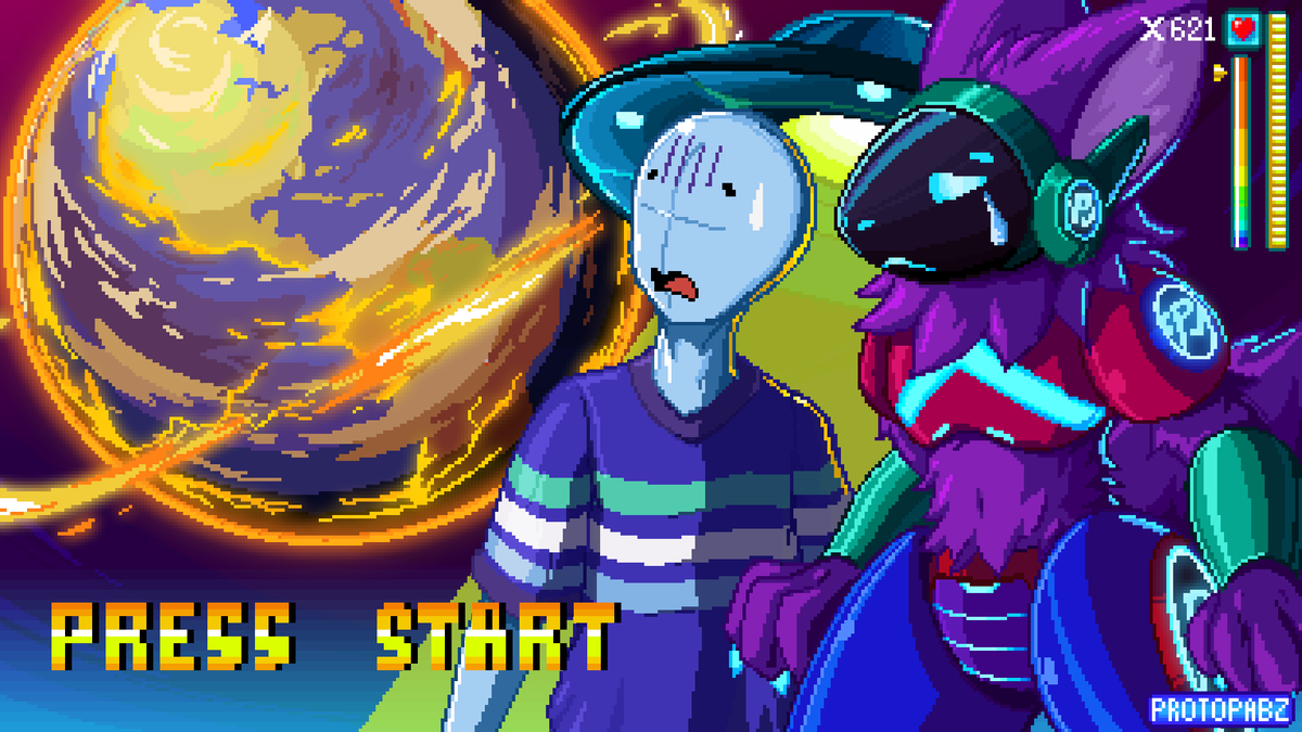 Pixel art - Protogen saves (YCH) before the End of the world