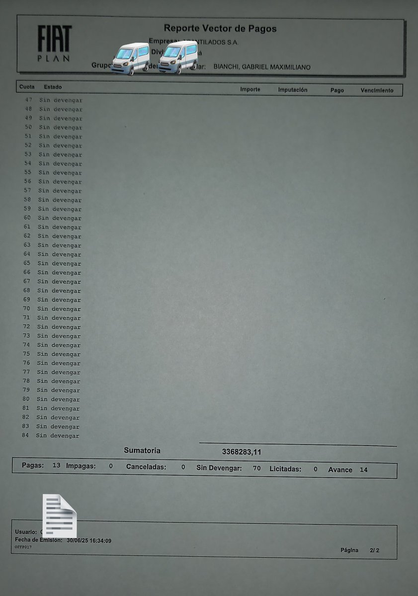 Vendo plan para 0km.
Fiorino furgón. Ideal para reparto. 
Cuotas al día. Cuota 14 paga. Un total de sumatoria $3368283,11. (ESPERO OFERTAS)
Comunicarse al 343 4067236