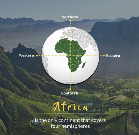 Africa is uniquely positioned as the only continent that spans all four hemispheres Northern, Southern, Eastern, and Western. This is due to both the Equator and the Prime Meridian crossing through the continent, placing parts of Africa in each hemisphere.