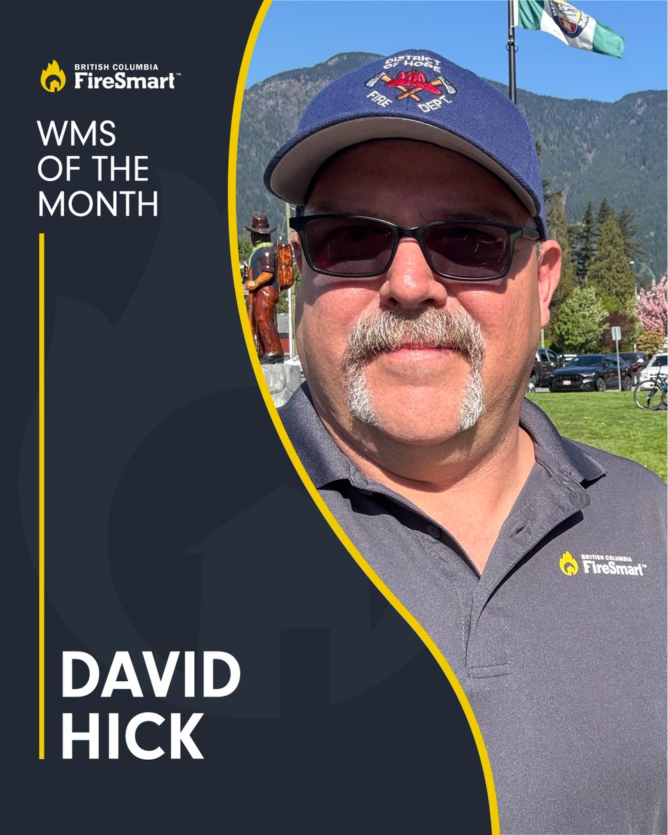 BCFireSmart's tweet image. David Hick is our WMS of the Month! As Assistant Chief of the Hope Fire Department and FireSmart Coordinator for the District of Hope, David brings frontline wildfire experience, a collaborative approach, and trusted community leadership to everything he does.