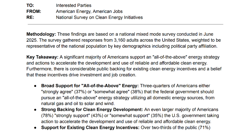 LetsInvestUS's tweet photo. Three-quarters of Americans agree that Congress should pursue an all-of-the-above energy approach. To achieve that goal, we must preserve the clean energy tax credits in the OBBB. More here: