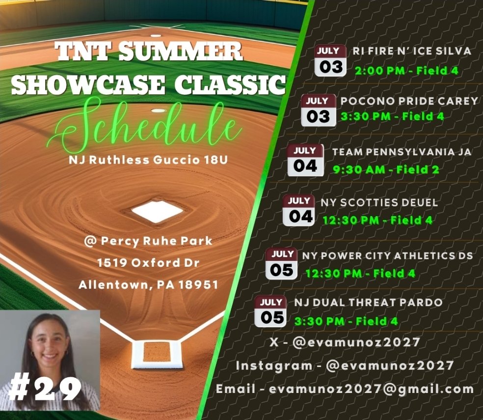 Excited for <a href="/TNTTournaments/">TNT Tournaments</a> this week! Catch me at Camp Wednesday, July 2nd!
<a href="/ExtraInningSB/">EXTRA INNING SOFTBALL</a> <a href="/Get2CollegAth/">Get 2 College Athletics</a> <a href="/SoftballDown/">Down South Softball</a> <a href="/CoastRecruitsSB/">Coast Recruits 🥎</a> <a href="/TopPreps/">SPORTS NEWS, VIDEOS, GRAPHICS, EXPOSURE & MORE</a> <a href="/fastpitchwatch/">Fastpitch Watch</a> <a href="/playsbigger/">PLAYS BIGGER</a> <a href="/SportPrepX/">SportPrepX</a> <a href="/gatorjack72/">Girls In The Game</a> <a href="/AppStorms48176/">Time To Grind</a> <a href="/UncommittedStud/">Uncommitted Studs</a> <a href="/IMPACT_TITLEIX/">IMPACT Performance Apparel</a> <a href="/SportsXFilm/">SportsXFilm</a> <a href="/TOP_D1RECRUITS/">Softball Top Preps Retweet</a>