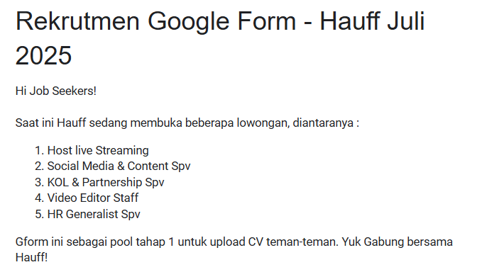 txtanakbola's tweet photo. !! INFO LOKER !!

Hauff Skincare lagi cari host live, editor, sosmed spv, KOL spv, sampe HR buat kerja WFO di Cibubur kalau kamu anaknya beauty dan siap gaskeun langsung apply ya gaes https://t.co/UTQiPK7Fxi