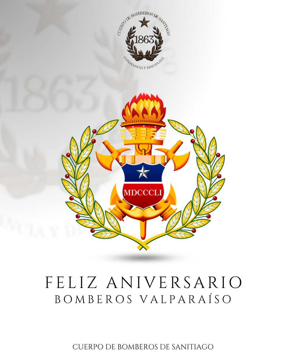 Cuerpo de Bomberos de Santiago (@cbsantiago) on Twitter photo El Cuerpo de Bomberos de Santiago saluda afectuosamente a los Voluntarios y Voluntarias del Cuerpo de Bomberos de Valparaíso, en el 174° Aniversario de Fundación, el 30 de junio de 1851.
<a href="/CBV1851/">Bomberos Valparaíso</a>
<a href="/Comandantecbs/">Comandantecbs</a>
#BomberoSsantiago
#ConstanciayDisciplina El Cuerpo de Bomberos de Santiago saluda afectuosamente a los Voluntarios y Voluntarias del Cuerpo de Bomberos de Valparaíso, en el 174° Aniversario de Fundación, el 30 de junio de 1851.
<a href="/CBV1851/">Bomberos Valparaíso</a>
<a href="/Comandantecbs/">Comandantecbs</a>
#BomberoSsantiago
#ConstanciayDisciplina