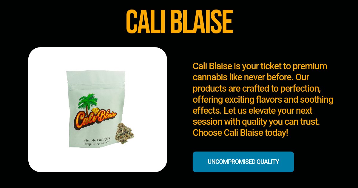 Discover the magic of Cali Blaise’s premium cannabis! Crafted to enhance your journey, our products offer flavors that dance on your palate and effects that wrap you in comfort. #CaliBlaise #CannabisCommunity