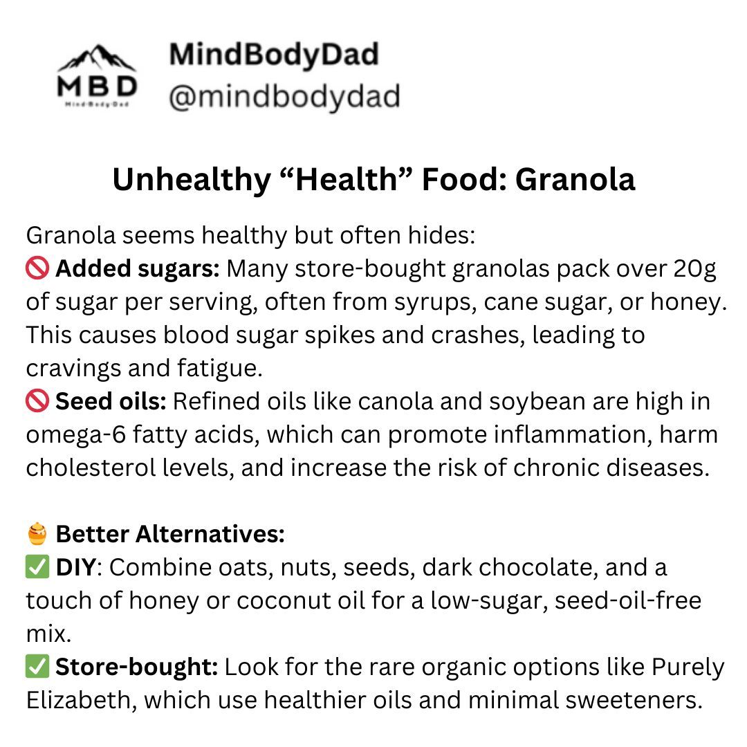 Granola sounds healthy… until you read the label. Many brands pack in 20+ grams of sugar and inflammatory seed oils. The result? Blood sugar crashes, cravings, and zero fuel for focus or recovery.