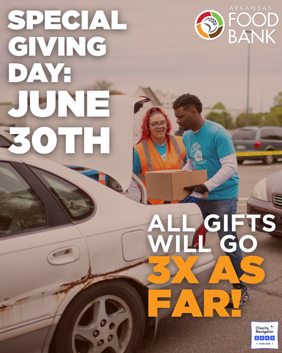 DON'T FORGET: All donations are TRIPLED TODAY ONLY!! Make 3x the impact in combatting summer hunger by giving now: arkansasfoodbank.org/?form=FUNBQTNS…