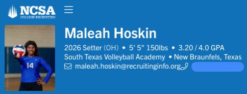 Jason Holt (@ncsacoachholt) on Twitter photo π¨ MALEAH HOSKIN
π Class of 2026
π 5β5β | Setter
π 3.20 GPA
π New Braunfels HS | TX
π South Texas VB Acad.
π NCSA Profile: tinyurl.com/NCSA-MHoskins
π£ DM for more info!: <a href="/NCSACoachHolt/">Jason Holt</a>
#uncommitted #ncsavolleyball #recruiting <a href="/NCSA_Volleyball/">NCSA_Volleyball</a> π¨ MALEAH HOSKIN
π Class of 2026
π 5β5β | Setter
π 3.20 GPA
π New Braunfels HS | TX
π South Texas VB Acad.
π NCSA Profile: tinyurl.com/NCSA-MHoskins
π£ DM for more info!: <a href="/NCSACoachHolt/">Jason Holt</a>
#uncommitted #ncsavolleyball #recruiting <a href="/NCSA_Volleyball/">NCSA_Volleyball</a>