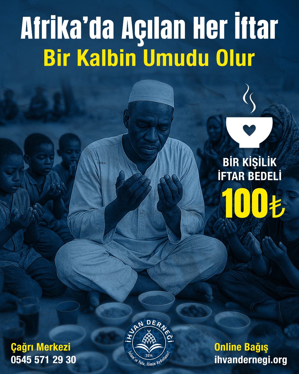 DernegiIhvan's tweet photo. Bu Ramazan’da gelin, hayırda buluşalım.
Sizin bağışınız, Afrika’da bir yetimin duası, bir annenin gözyaşı, bir babanın ümidi olsun.

Unutmayın:
“Afrika’da açılan her iftar sofrası, bir kalbin umudu olur.”

Online Bağış
https://t.co/69ETkyVNJL https://t.co/6z3L5KrVgt
