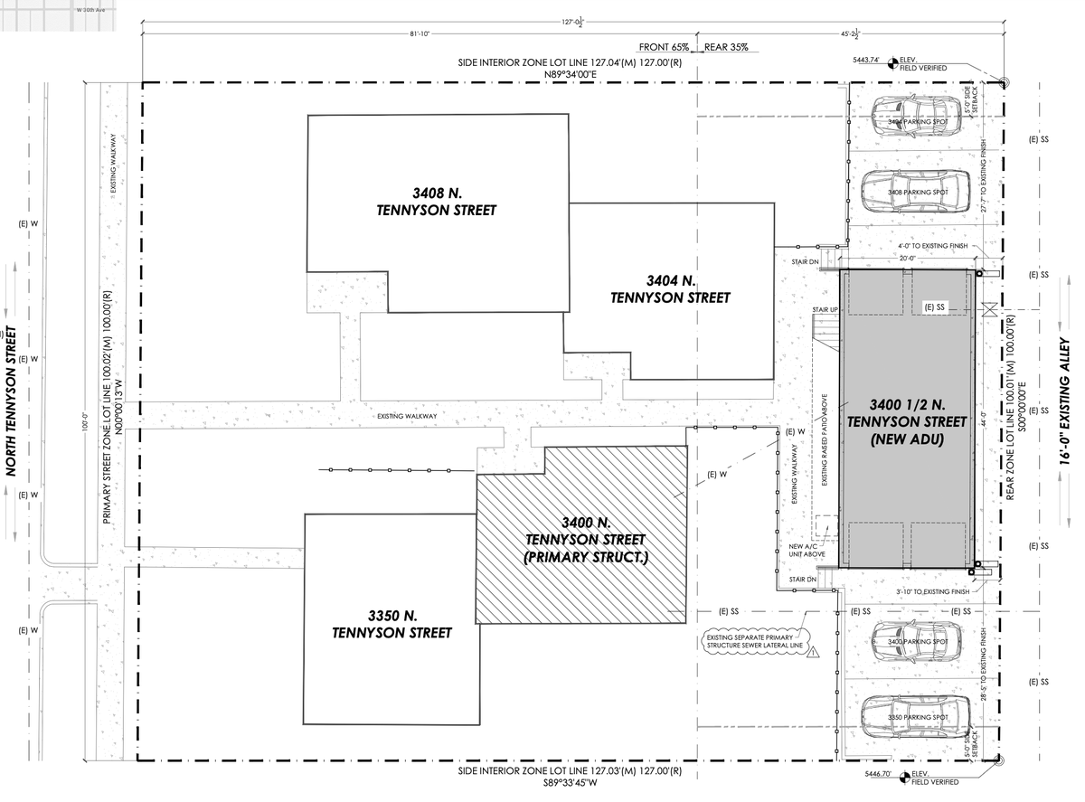 BuildUpDenver's tweet image. Tennyson St, 34th Ave, #Denver 80212
#ADUconversion from garage w/ 2nd story clubhouse in one of Denver&apos;s prime urban neighborhoods. 
A cottage court, which meant naming one of the four existing attached units as the &quot;primary&quot; structure to which the new ADU would be &quot;accessory.&quot;
