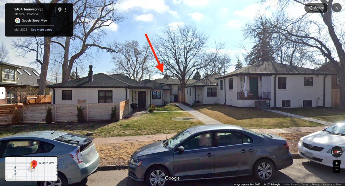 BuildUpDenver's tweet image. Tennyson St, 34th Ave, #Denver 80212
#ADUconversion from garage w/ 2nd story clubhouse in one of Denver&apos;s prime urban neighborhoods. 
A cottage court, which meant naming one of the four existing attached units as the &quot;primary&quot; structure to which the new ADU would be &quot;accessory.&quot;