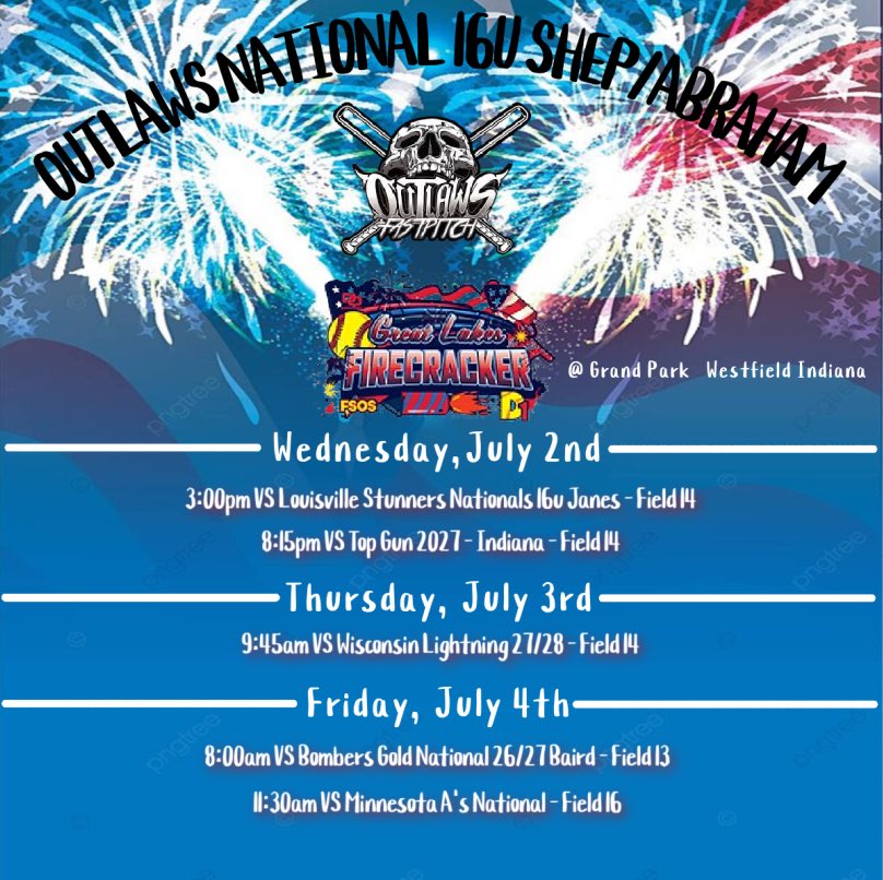 It’s finally here! One of our favorite tournaments. Come check out our very talented roster at the Firecracker in Indy! 
❤️🥎🤍🥎💙🥎